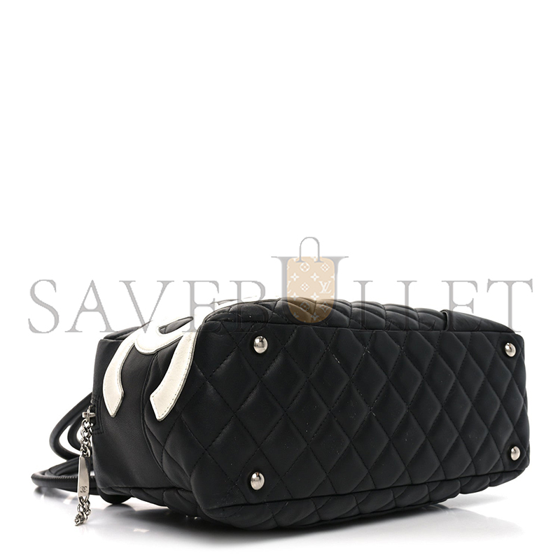 Ch**el master calfskin quilted large cambon bowler black white (28*16*10cm)
